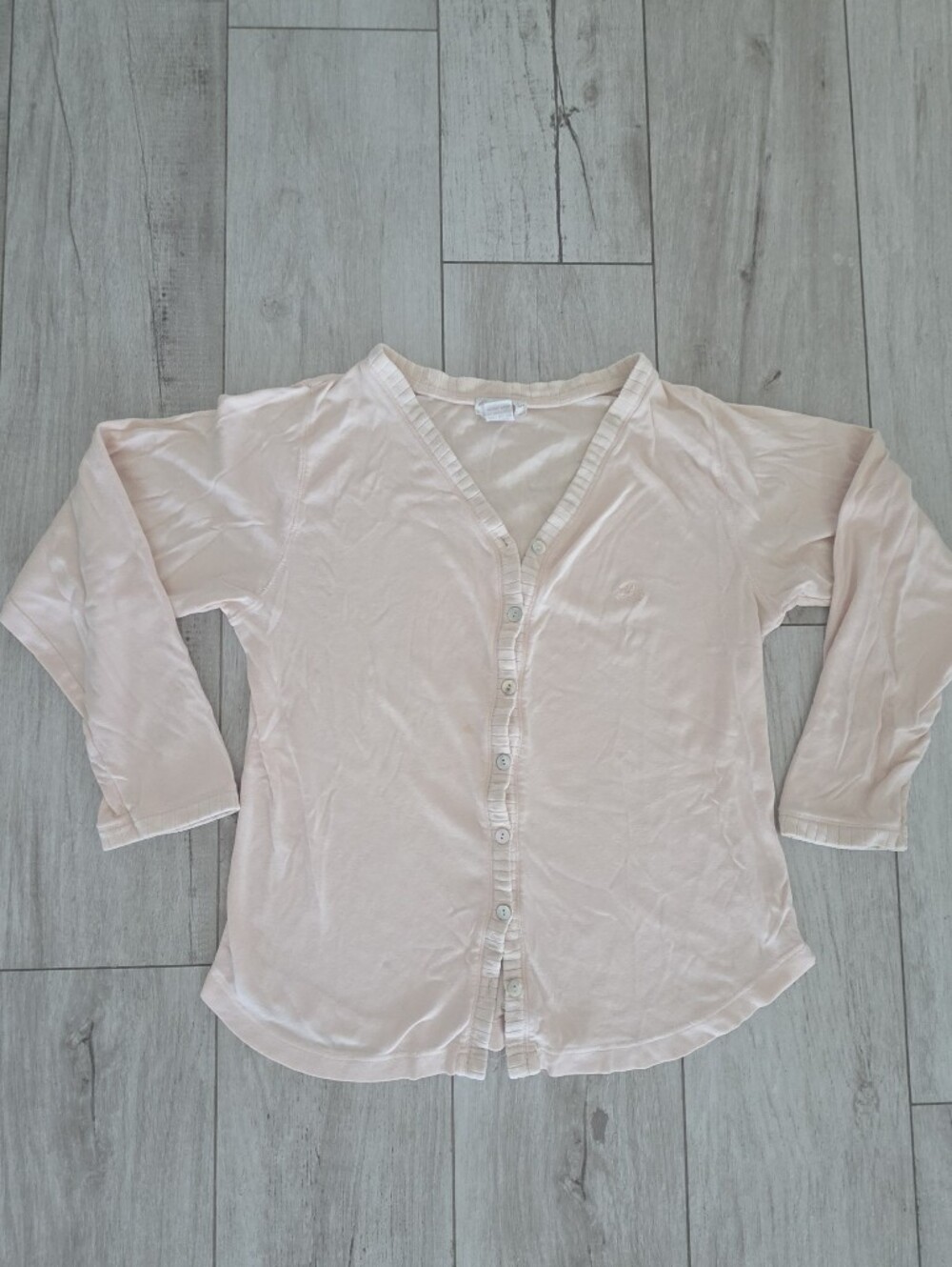 Vintage Anne Lewin 1996 Women's Comfy  Light Blush Button-Front Pajama Top